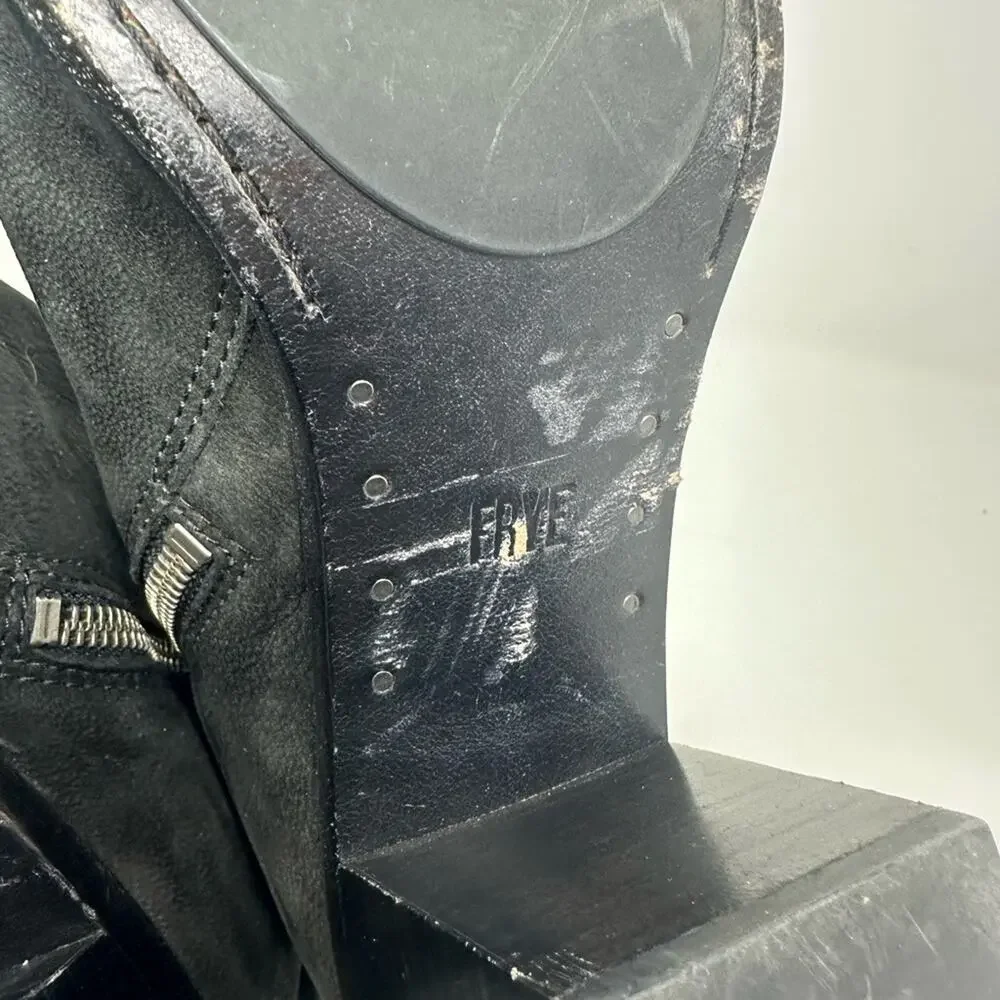 Frye Danica Chelsea Peep Toe Boot - Black Leather Heeled Size 9 Womens Shoes